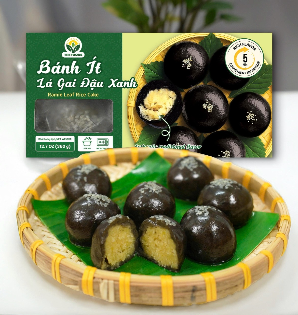 Bánh Ít Lá Gai Nhân Đậu Xanh Tri Foods (360g) – Hương Vị Cổ Truyền, Dẻo Thơm Khó Cưỡng