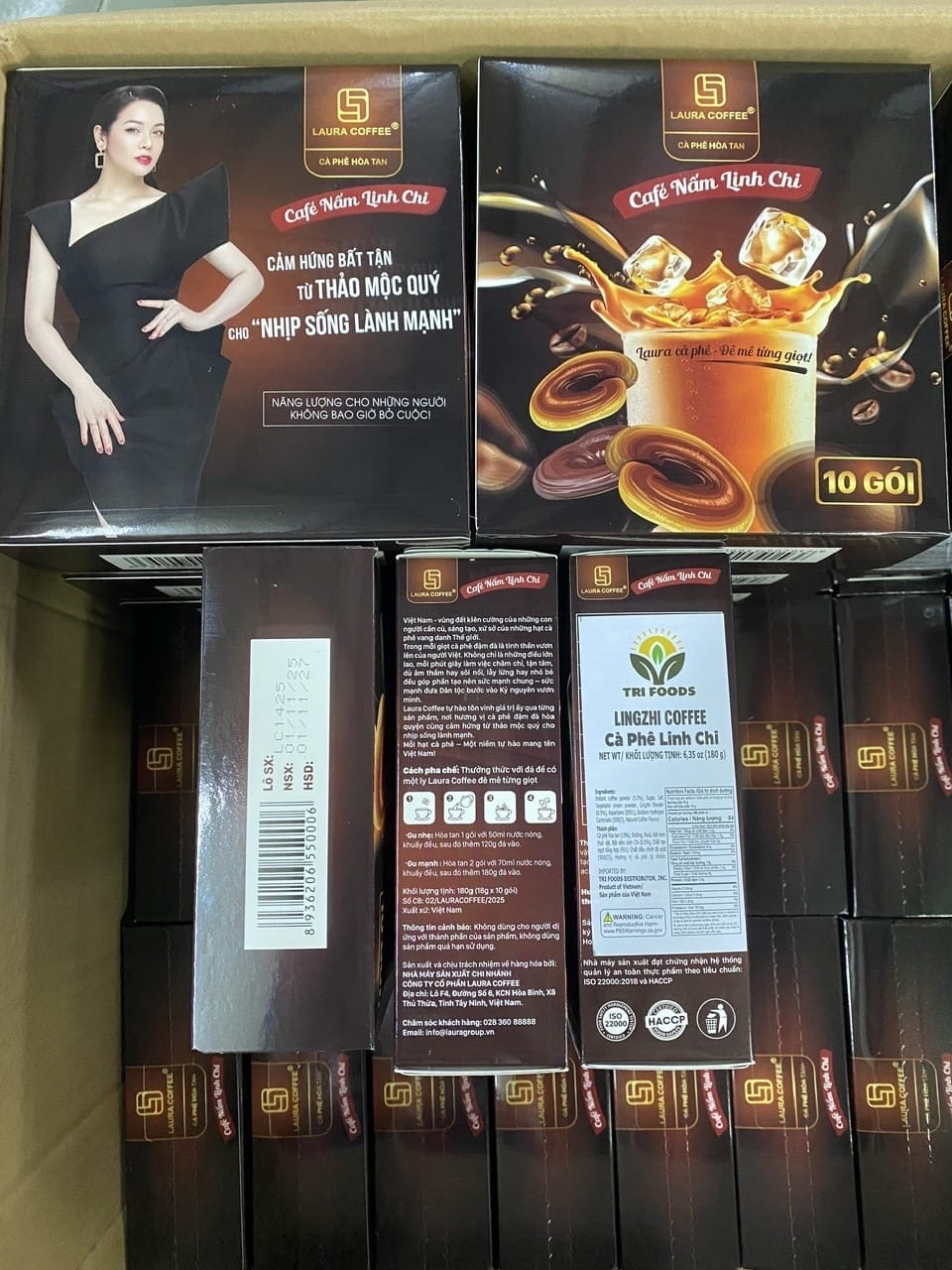 Café Nấm Linh Chi Laura Coffee (Lingzhi Coffee) - Hộp 10 Gói x 18g